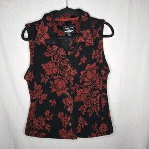 Straight Down Clothing Co Fleece Vest Floral Print Red And Black‎ Women's Medium